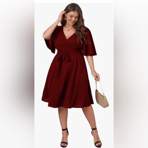 Dresses & Skirts - NWOT - Romwe Women's Plus Size Bell Sleeve V Neck Wrap Belted A Line Swing Dress